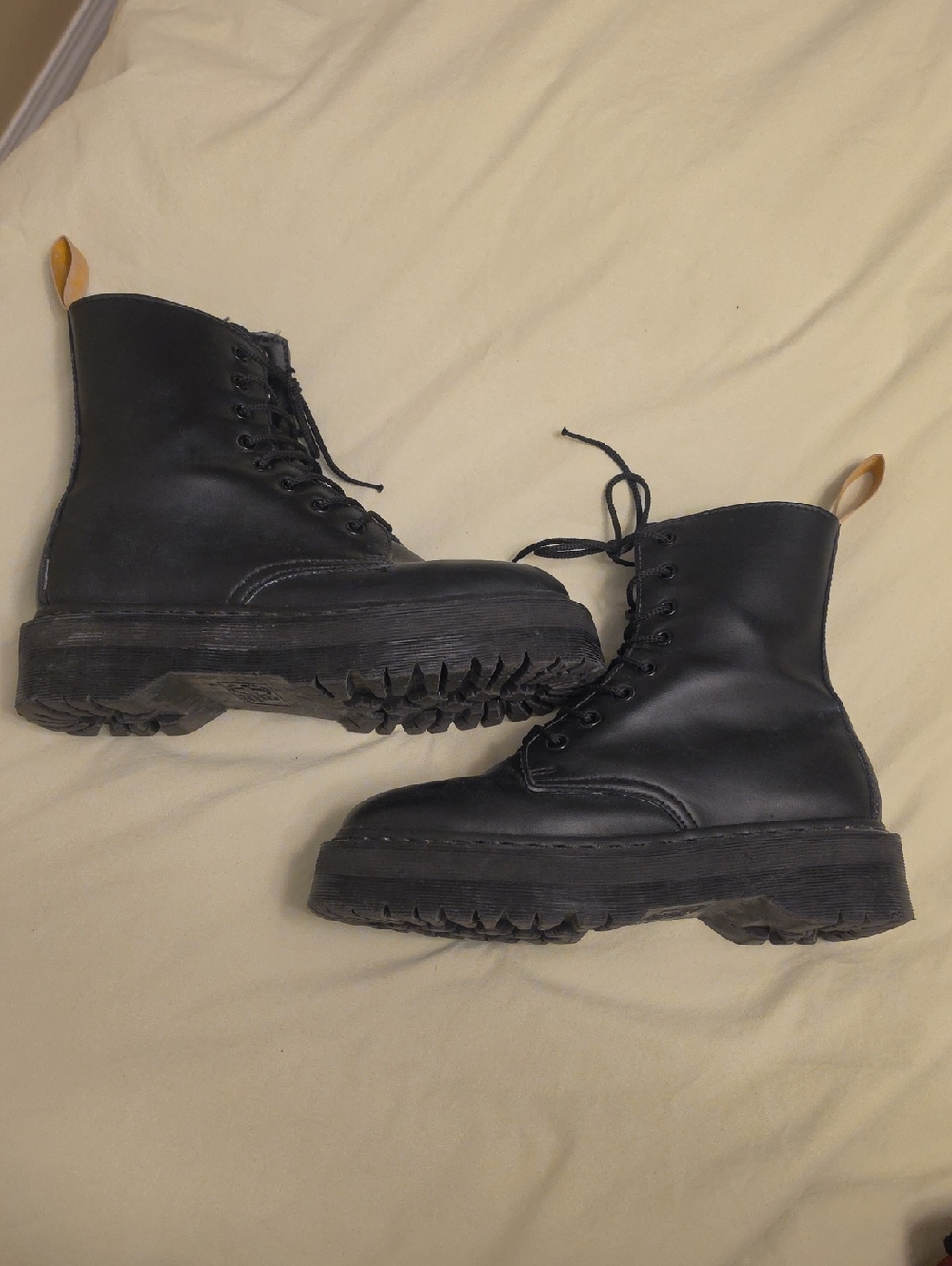 Dr. Martens Black Boots with Yellow Pull Loop